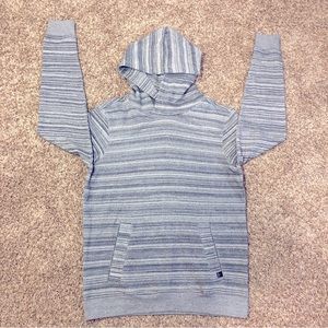 NWOT PrAna Rincon Hoodie Sweatshirt , Men’s Large, Light Gray, Navy Striped